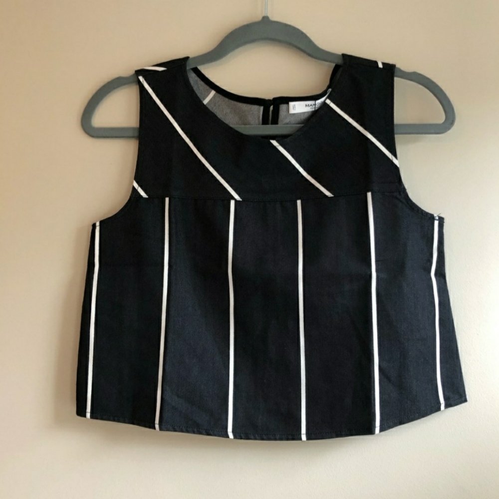 NWT Mango Striped Button Back Crop Top